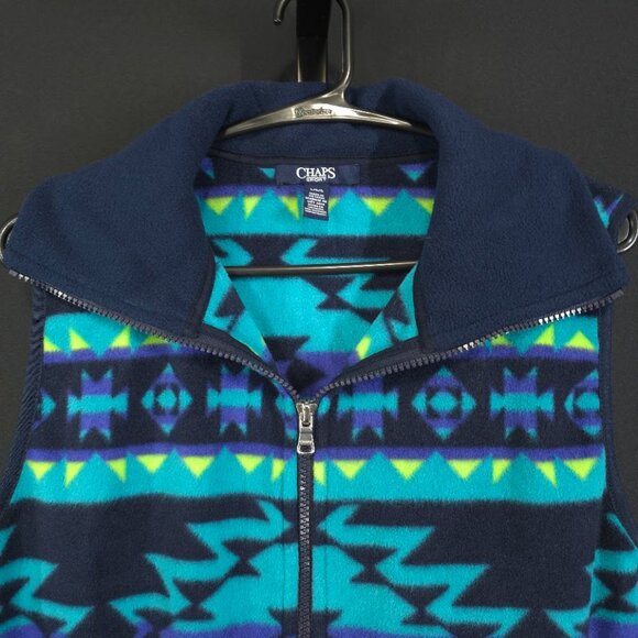 Chaps Sport Fleece Vest Womens L Southwestern Aztec Geometric Full Zip Gorpcore - Picture 2 of 6